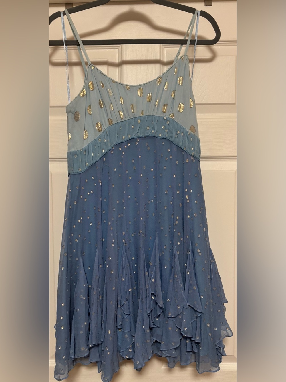 Rebecca Taylor dress blue silk/metallic blend spaghetti strap party/prom…